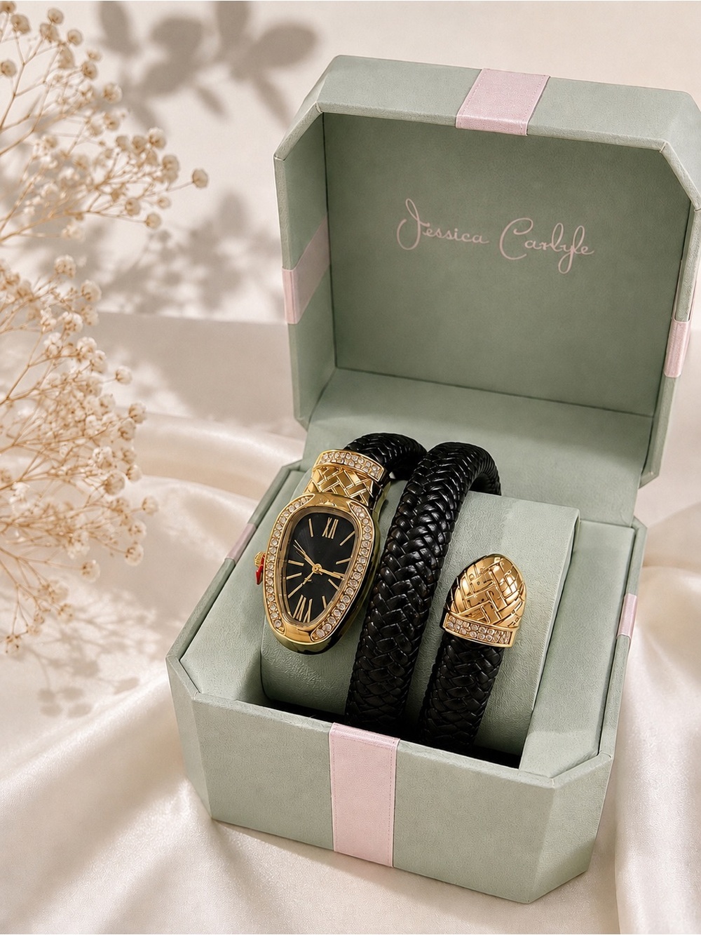 Serpenti Carlyle Black Braided Wrap Watch with Gold Crystal Accents - Picture 3 of 4